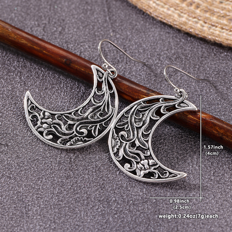 Bohemian Engraved Crescent-Shaped Hollow Drop Earrings, Gift Idea